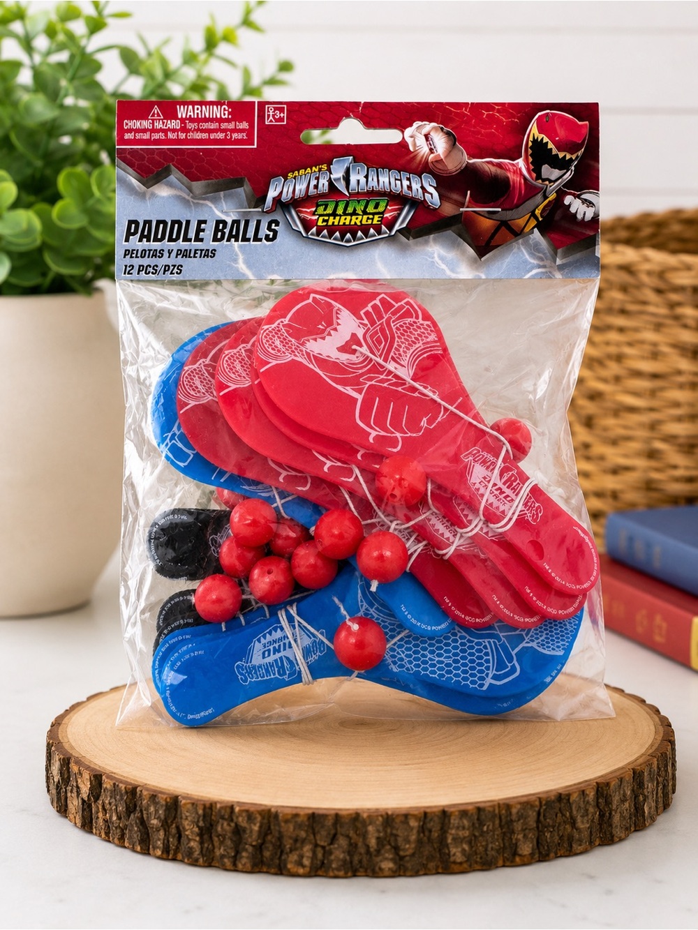 Power Rangers Dino Charge Paddle Balls 12 Piece Party Favor Pack NIP 90s/2000s